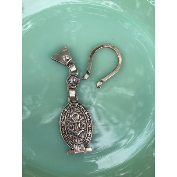 Vintage Sterling Silver Egyptian Key Chain FOB Ankh Cross Hieroglyphics 21 grams - Picture 5 of 15